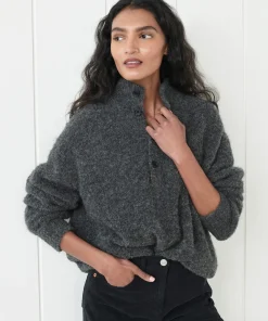 Boucle Button Pullover