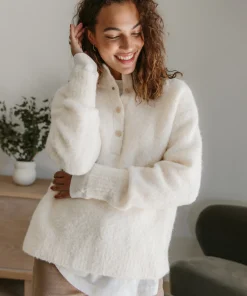 Boucle Button Pullover