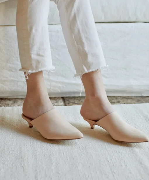 Oiled Leather Kitten Heel Mule