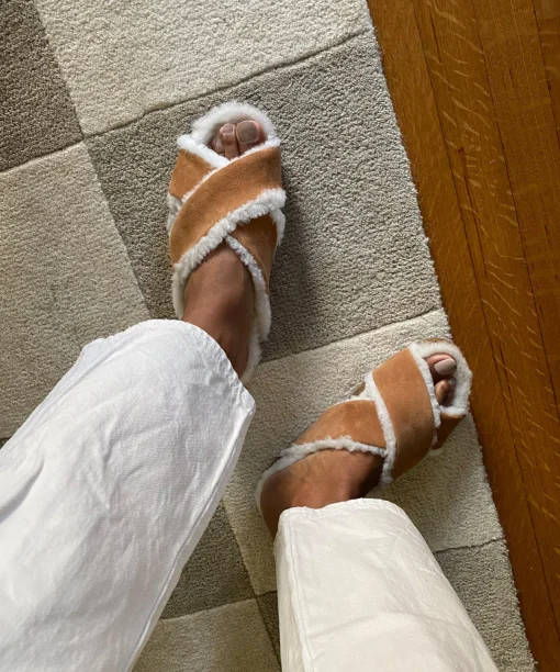 Shearling-Lined Crossover Sandal