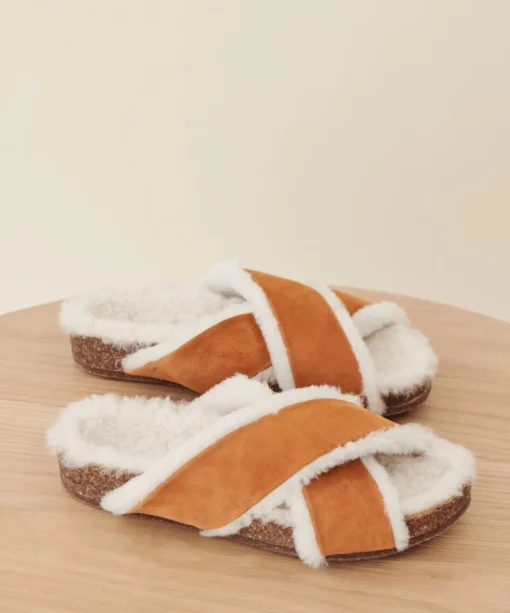 Shearling-Lined Crossover Sandal